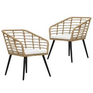 Garden Chair Set of 2 Oak PE rattan Medium Ergonomic vidaXL - 1 of 4