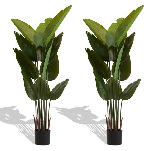 KTMBDW 5/6FT Artificial Tree, Fake Tree with Realistic Trunks and Leaves, Faux Plant for Indoor Home Décor with Black Planter, 2Pcs - 1 of 4