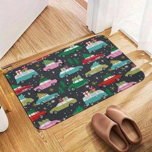 Christmas Cars With Tree Bathroom Rugs Winter Bath Mat Absorbent Non Slip Bathroom Mat Christmas Soft Floor Carpet 16x20 Inches - 1 of 1