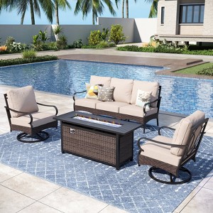 Captiva Designs 4pc Extra Large Metal and Rattan Outdoor Patio Fire Pit Set with Swivel Armchairs - 1 of 4