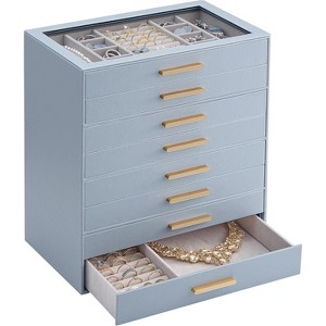 3-Layer Jewelry Organizer with Glass Lid, Storage & Display Case for Rings, Earrings, Necklaces, Birthday Christmas Gift - 1 of 4