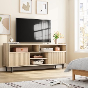 Garvee Wood TV Stand for 70 inch, Boho Entertainment Center with Storage and Fluted Sliding Doors for Living Room Bedroom, Oak - 1 of 4