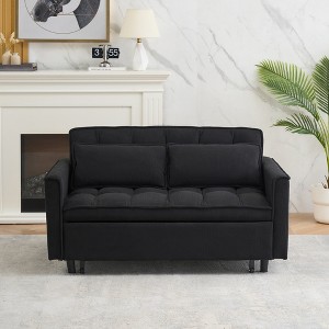54.3'' Fabric 2-Seater Sofa Bed with 2 Pillows, Solid Wood Frame and High-Density Sponge Cushioning - 1 of 4