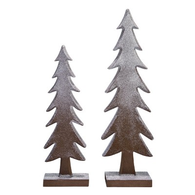 Transpac Wood 20 in. Multicolor Christmas Glitter Trees Set of 2