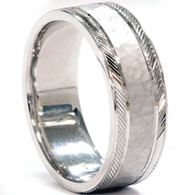Pompeii3 Mens 14K White Gold Hammered Wedding Band