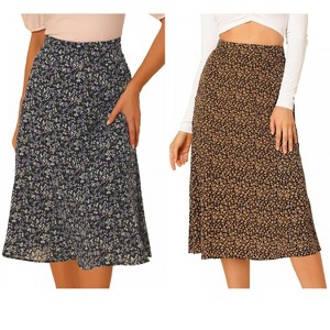 INSPIRE CHIC Women's Print Floral Peasant Elastic Waist A-Line Midi Skirts 2 Packs - 1 of 4