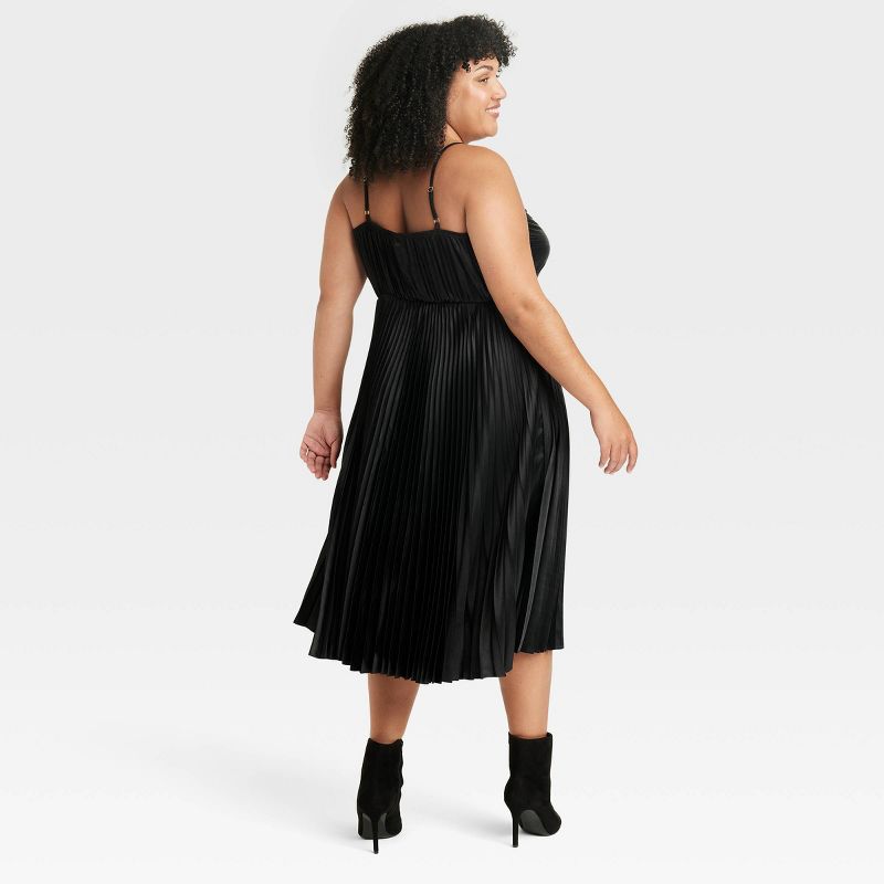 Women's Pleated Satin Midi A-Line Dress - Ava & Viv™ , 3 of 5