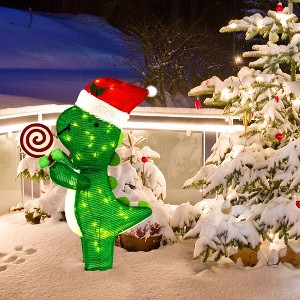 Costway 2.4 FT Pre-Lit Dinosaur Christmas Decoration with LED Lights Holiday Yard Ornament - 1 of 4