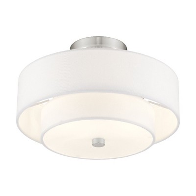 Claremont Brushed Nickel 2-Light Semi-Flush Drum with Off-White Shade