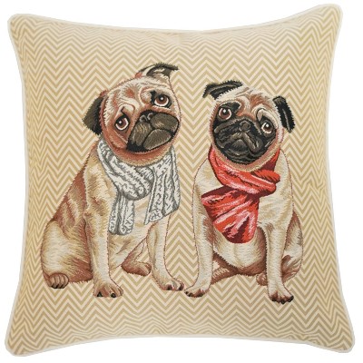 Signare USA Panel Pug Beige Pillowcase/Cushion Cover 18x18 Inch