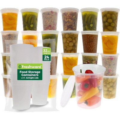 Freshware Food Storage Containers [24 Set] 32 oz Plastic Deli Containers with Lids, Slime, Soup, Meal Prep Containers | BPA Free | Stackable
