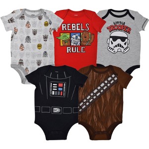 Star Wars C-3PO Chewbacca R2-D2 Baby 5 Pack Bodysuits Newborn to Infant - 1 of 4