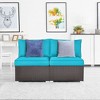 Tangkula 2PCS Patio Wicker Rattan Sectional Armless Chair Sofa w/ Turquoise Cushion - 3 of 4