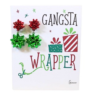 Roman 1.75 In Red/Green Bow Earrings Christmas Seasonal Holiday Jewelry , Push Back Closure (2PC) - 1 of 3