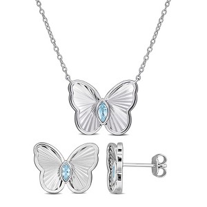 EVERLY JEWELRY | Sterling Silver 2/5ct TGW Sky Blue Topaz Butterfly Earrings and Necklace Set - 17 in - 1 of 4
