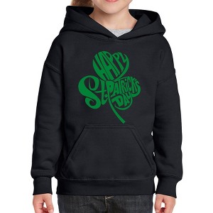 LA Pop Art Girl's Word Art Hooded Sweatshirt - St. Patrick's Day Shamrock - 1 of 4