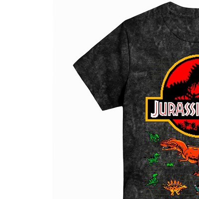 Jurassic Park Boys Jurassic Park Dinosaur T-Shirt - Juassic World Classic Movie - 8Bit Dinosaur T-Rex Rawr Tie Dye Shirt (Black Wash, X-Large) — фото 6
