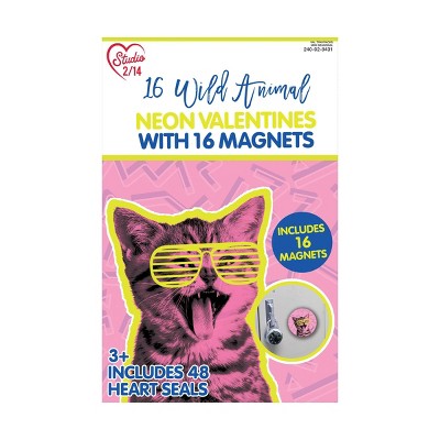 16ct Magnets Wild Animals  Valentine's Day Kids Exchange Cards