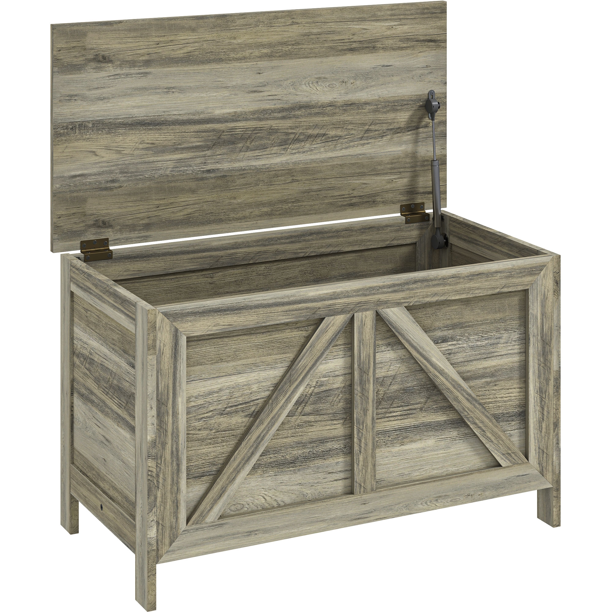 HOMCOM 19" Farmhouse Storage Chest, Lift Top Box Organizer with Safety Hinge to Open Up 100° for Bedroom, Entryway, Living Room, Gray