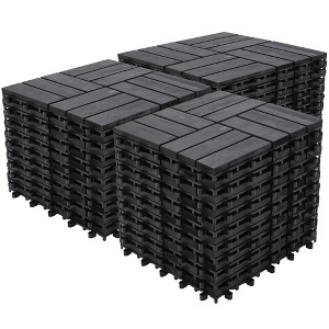 Bliss Outdoors Hardwood 12-Slat Interlock Wood Deck Tiles, Aged Black, Set of 30 - 1 of 4