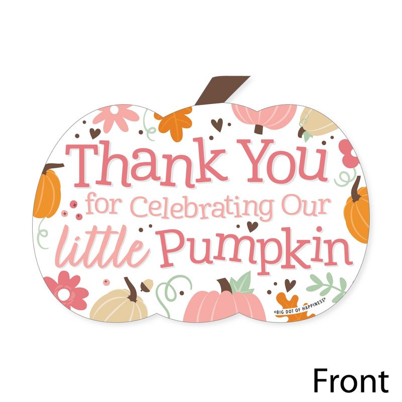 Big Dot of Happiness Girl Little Pumpkin - Shaped Thank You Cards - Fall Birthday Party or Baby Shower Thank You Note Cards with Envelopes - Set of 12, 3 of 8
