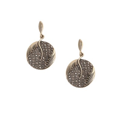 SOHI Women's Antique Silver Circular Textured Drop Earrings