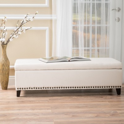 Modern Upholstered Guernsey Ottoman Fabric Storage Ottoman Traditional for living room,beige/grey/orange-Christopher Knight Home