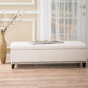 Modern Upholstered Guernsey Ottoman Fabric Storage Ottoman Traditional for living room,beige/grey/orange-Christopher Knight Home - 1 of 4