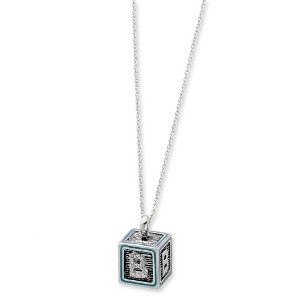 Black Bow Jewelry Rhodium Sterling Silver & Blue Enamel Family Building Block Necklace - 1 of 3