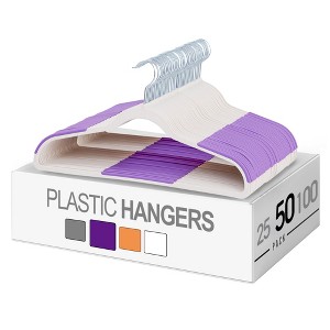 VECELO 25/50 pk Plastic Hanger 360º Swivel Hook Non Slip Coat Hangers with Magic Hangers & Tie Rack - 1 of 4