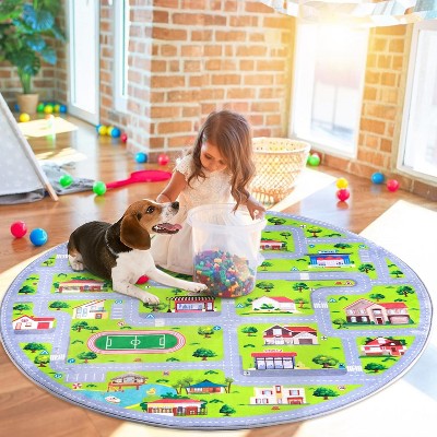 Kids Play Mat with Road-Themed Design - Non-Slip Activity Rug for Cars, Soft Polyester Educational Carpet