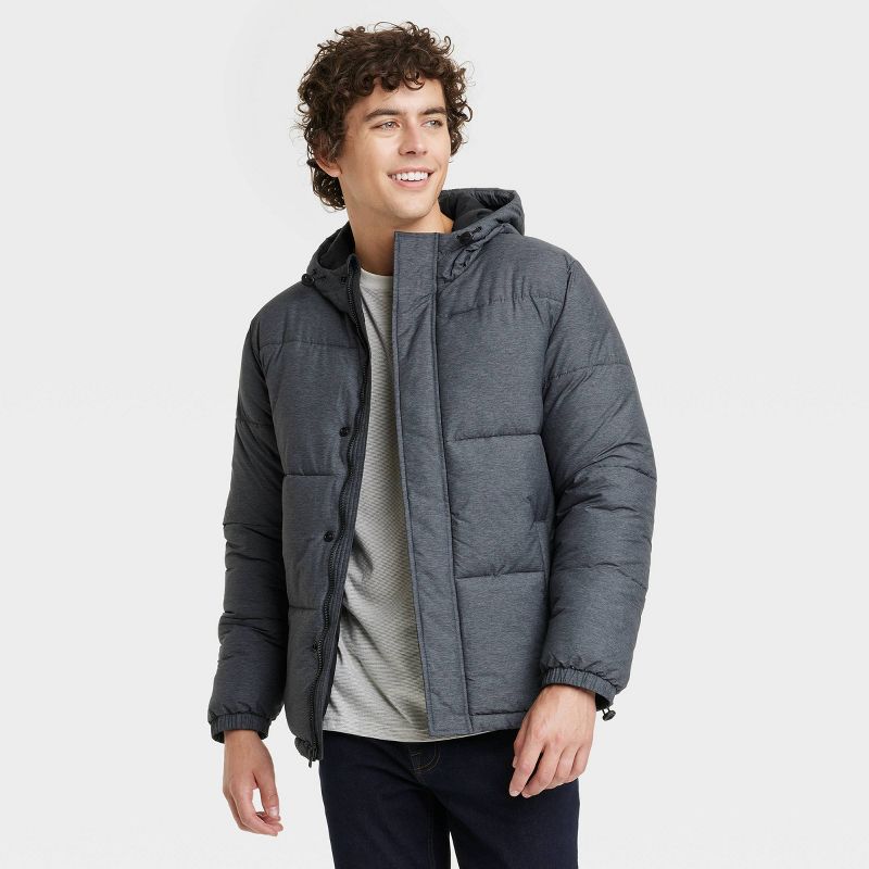 Men&#39;s Solid Midweight Puffer Jacket - Goodfellow &#38; Co&#8482; Heathered Gray, 1 of 5