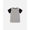 Deux par Deux Boy Organic Cotton Colorblock Tee Gray, Navy and Teal - 3 of 4