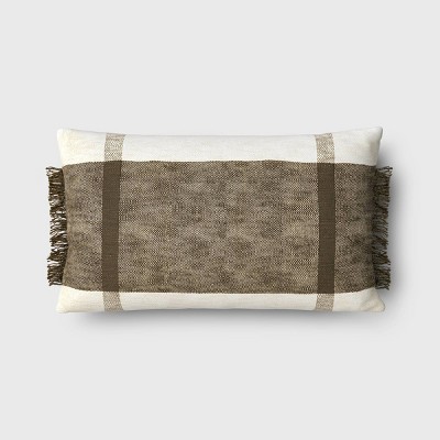 Oversized Textured Woven Cotton Striped Lumbar Throw Pillow