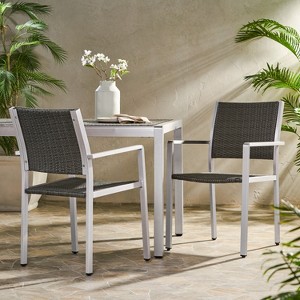 GDFStudio Crested Bay Outdoor Wicker and Aluminum Dining Chairs (Set of 2), Silver/Gray - 1 of 4