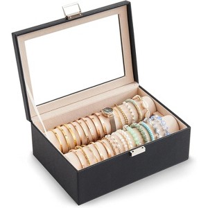 Bracelet Display Holder with Rods for Bangles Watches, Clear Lid Jewelry Organizer Box - 1 of 4