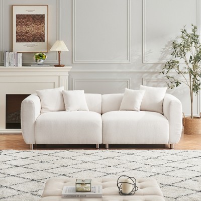 3 Seater 89"Sofa for Living Room with Metal Legs, Solid Wood Frame Couch with 4 Pillows for Apartment Office Living Room
