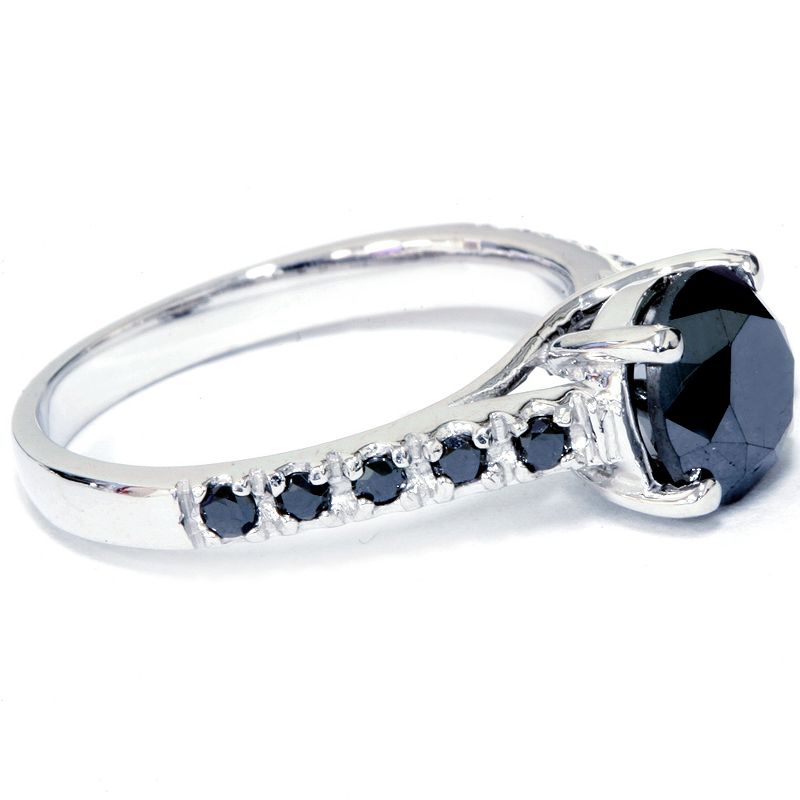 Pompeii3 2 1/4 ct Black Diamond Solitaire Accent Engagement Ring 14k White Gold, 3 of 5
