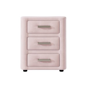 Gulches Nightstand, 23 Inch High in Pink, 3 Drawers, Wooden Legs, Velvet Surface Included - 1 of 4