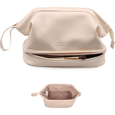 Paaaawaters Large Capacity Makeup Bag Ladies Cosmetic Bag Travel Bag with Compartments Portable PU Leather Travel Makeup Bag
