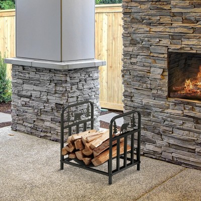 Outsunny Black Steel Bear & Tree 17" Firewood Rack