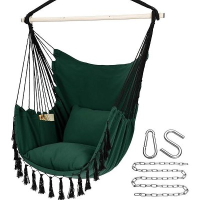 SweDrea Green 2 Cushions Included, Large Macrame Hanging Chair with Pocket