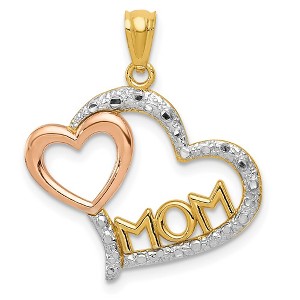 Black Bow Jewelry 14k Two Tone Gold and White Rhodium Mom and Heart Pendant, 20mm - 1 of 4