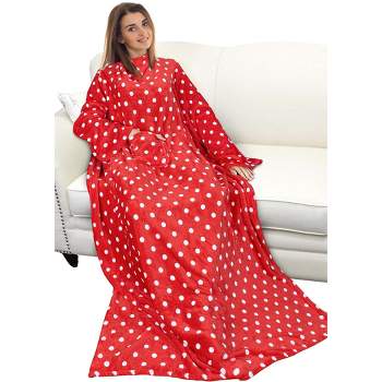 Catalonia Polka Dot Print Wearable Blanket with Sleeves and Pocket, Cozy Soft Plush Wrap Throws Blanket Robe for Adults
