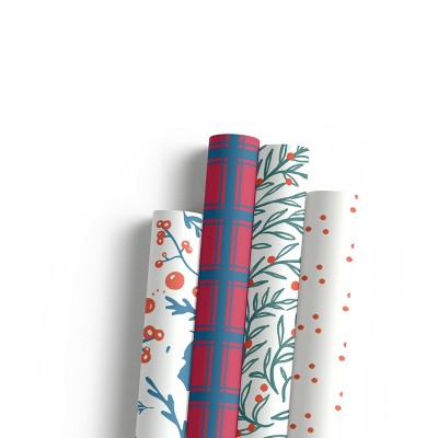 Two-Sided "Jolly Blues" & "Wreath" Heavyweight Christmas/Holiday Gift Wrap by Ramus & Co (Eight Sheets)