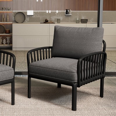 Chic Crate-Outdoor Patio Club Chair Modern Deep Seating with All-Weather Waterproof Thick Cushions for Porch, Balcony, Backyard - Black & Dark Gray
