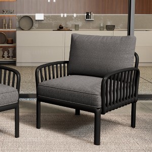 Chic Crate-Outdoor Patio Club Chair Modern Deep Seating with All-Weather Waterproof Thick Cushions for Porch, Balcony, Backyard - Black & Dark Gray - 1 of 4