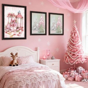 YOOCOZZ Christmas Trendy Decoration,Trendy Decor 4U 2- Piece Wall Art, Vignette Pink Candy Land Christmas Trees, by Mary June, Black or White Framed - 1 of 4