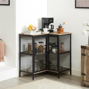 VECELO 3-Tier Corner Cabinet Industrial L-shaped Free-Standing Console Table with Double Doors and Storage Shelves Brown/Gray - 1 of 4