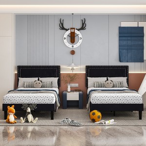 VECELO Velvet Upholstered Platform Bed Frame with Adjustable Headboard, Sturdy Wood Slats & Metal Support, No Box Spring Needed, Twin/Full/Queen Size - 1 of 4